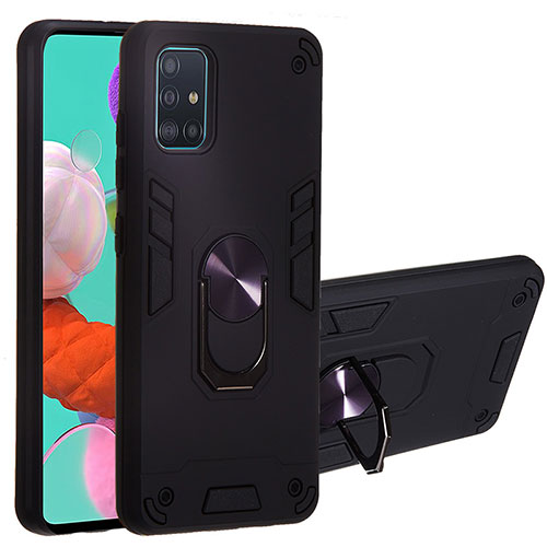 Silicone Matte Finish and Plastic Back Cover Case with Magnetic Finger Ring Stand Y01B for Samsung Galaxy M40S Black