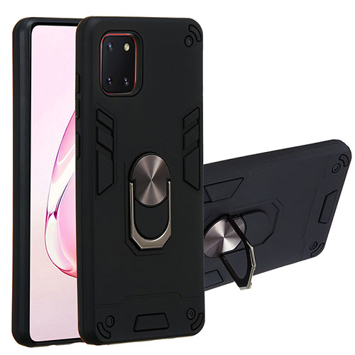 Silicone Matte Finish and Plastic Back Cover Case with Magnetic Finger Ring Stand Y01B for Samsung Galaxy M60s Black