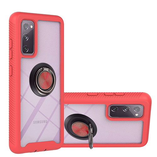 Silicone Matte Finish and Plastic Back Cover Case with Magnetic Finger Ring Stand YB1 for Samsung Galaxy S20 FE (2022) 5G Red