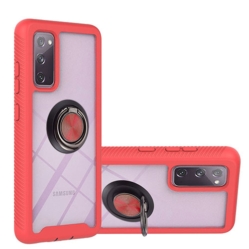 Silicone Matte Finish and Plastic Back Cover Case with Magnetic Finger Ring Stand YB1 for Samsung Galaxy S20 FE 4G Red