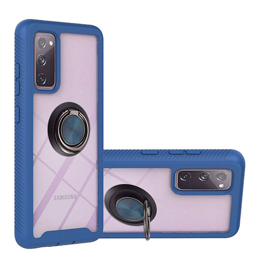 Silicone Matte Finish and Plastic Back Cover Case with Magnetic Finger Ring Stand YB1 for Samsung Galaxy S20 FE 5G Blue