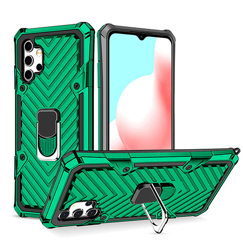 Silicone Matte Finish and Plastic Back Cover Case with Magnetic Finger Ring Stand YF1 for Samsung Galaxy A32 4G Green