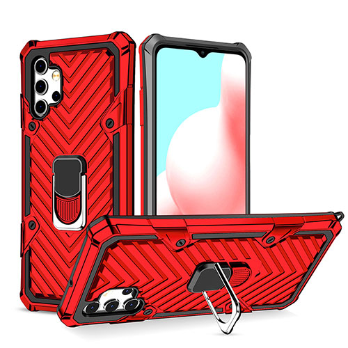 Silicone Matte Finish and Plastic Back Cover Case with Magnetic Finger Ring Stand YF1 for Samsung Galaxy A32 5G Red