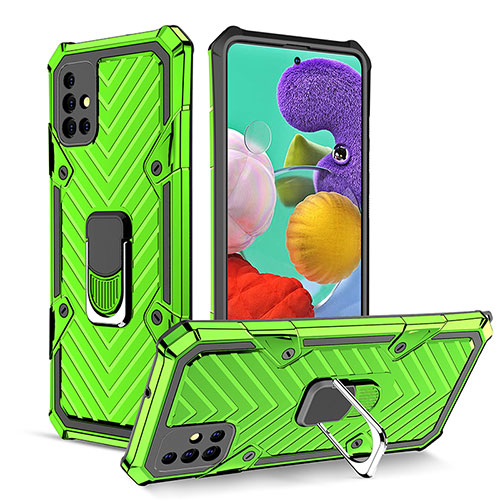 Silicone Matte Finish and Plastic Back Cover Case with Magnetic Finger Ring Stand YF1 for Samsung Galaxy A51 4G Matcha Green