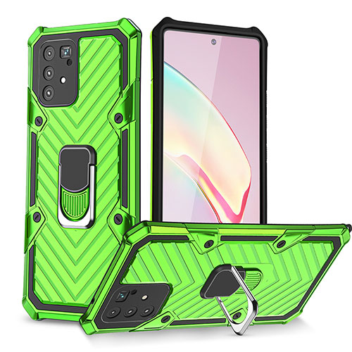 Silicone Matte Finish and Plastic Back Cover Case with Magnetic Finger Ring Stand YF1 for Samsung Galaxy S10 Lite Matcha Green