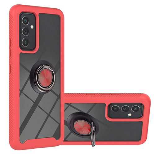 Silicone Matte Finish and Plastic Back Cover Case with Magnetic Finger Ring Stand ZJ1 for Samsung Galaxy A15 LTE Red