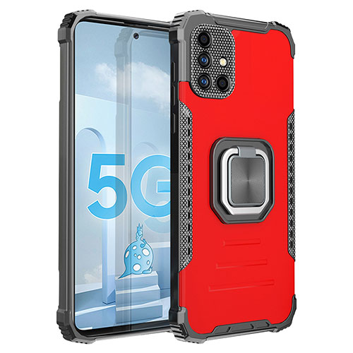 Silicone Matte Finish and Plastic Back Cover Case with Magnetic Finger Ring Stand ZJ2 for Samsung Galaxy A51 4G Red