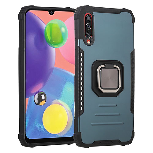 Silicone Matte Finish and Plastic Back Cover Case with Magnetic Finger Ring Stand ZJ2 for Samsung Galaxy A70 Green