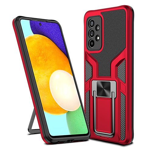 Silicone Matte Finish and Plastic Back Cover Case with Magnetic Finger Ring Stand ZL1 for Samsung Galaxy A52s 5G Red