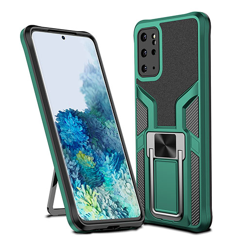 Silicone Matte Finish and Plastic Back Cover Case with Magnetic Finger Ring Stand ZL1 for Samsung Galaxy S20 Plus 5G Green