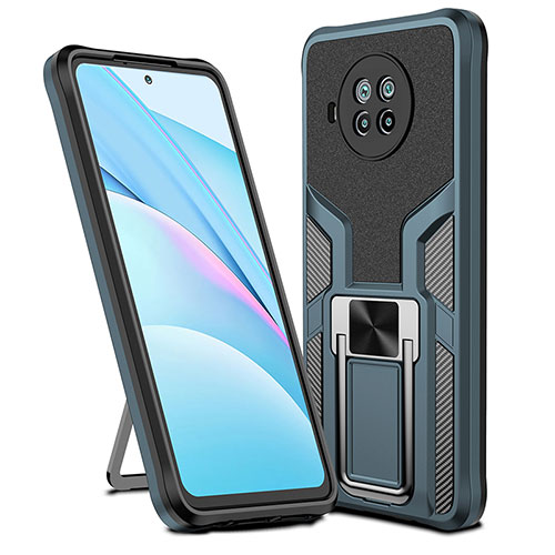 Silicone Matte Finish and Plastic Back Cover Case with Magnetic Finger Ring Stand ZL1 for Xiaomi Mi 10i 5G Cyan