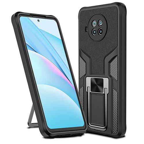 Silicone Matte Finish and Plastic Back Cover Case with Magnetic Finger Ring Stand ZL1 for Xiaomi Mi 10T Lite 5G Black