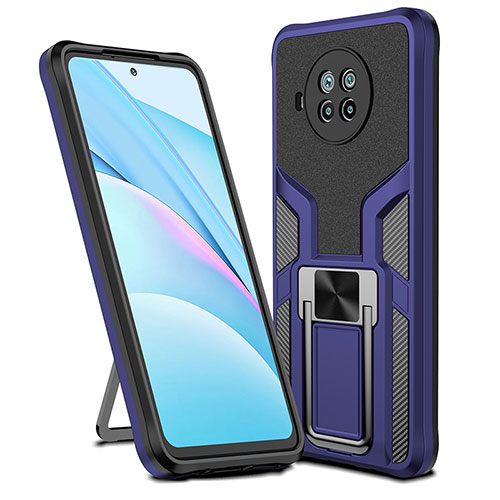 Silicone Matte Finish and Plastic Back Cover Case with Magnetic Finger Ring Stand ZL1 for Xiaomi Mi 10T Lite 5G Blue