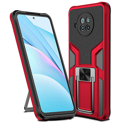 Silicone Matte Finish and Plastic Back Cover Case with Magnetic Finger Ring Stand ZL1 for Xiaomi Mi 10T Lite 5G Red