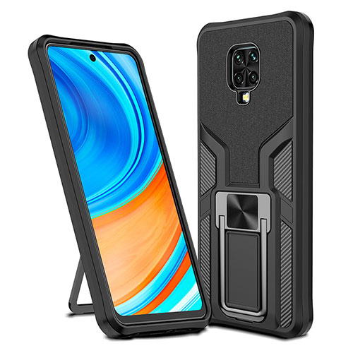 Silicone Matte Finish and Plastic Back Cover Case with Magnetic Finger Ring Stand ZL1 for Xiaomi Poco M2 Pro Black