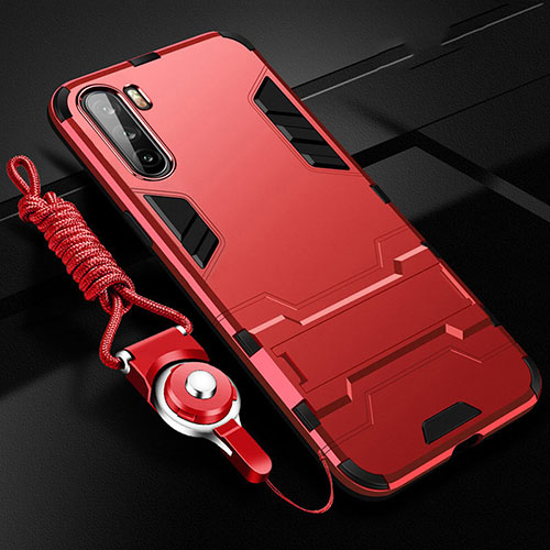 Silicone Matte Finish and Plastic Back Cover Case with Magnetic Stand A01 for Huawei Mate 40 Lite 5G Red