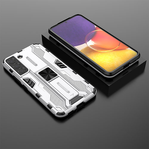 Silicone Matte Finish and Plastic Back Cover Case with Magnetic Stand A01 for Samsung Galaxy S23 Plus 5G White