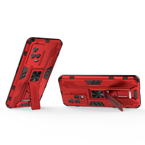 Silicone Matte Finish and Plastic Back Cover Case with Magnetic Stand A03 for Vivo iQOO 8 5G Red