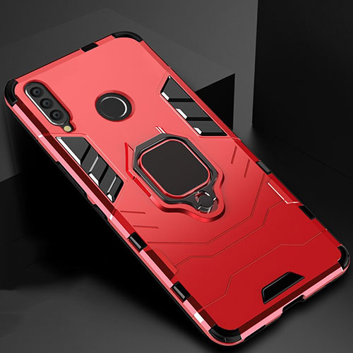 Silicone Matte Finish and Plastic Back Cover Case with Magnetic Stand for Huawei Honor 20E Red