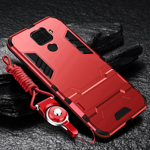 Silicone Matte Finish and Plastic Back Cover Case with Magnetic Stand for Huawei Nova 5i Pro Red