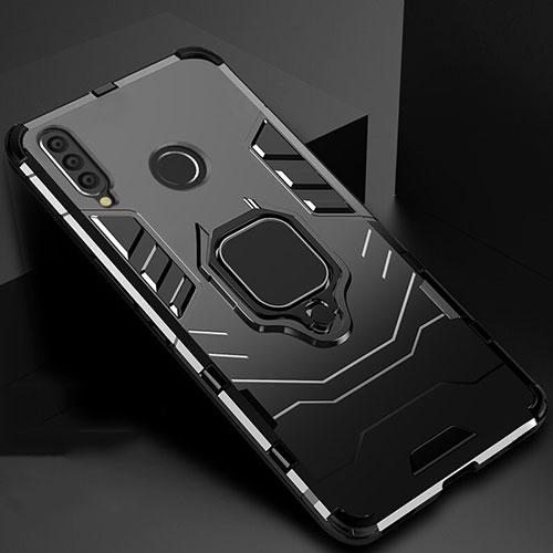 Silicone Matte Finish and Plastic Back Cover Case with Magnetic Stand for Huawei P Smart+ Plus (2019) Black