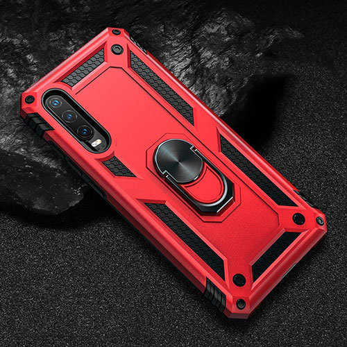 Silicone Matte Finish and Plastic Back Cover Case with Magnetic Stand for Huawei P30 Red