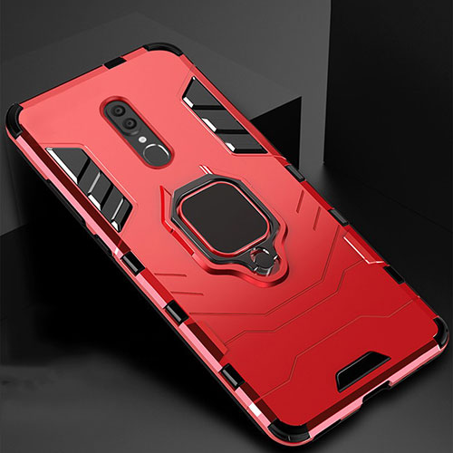 Silicone Matte Finish and Plastic Back Cover Case with Magnetic Stand for Oppo A9 Red