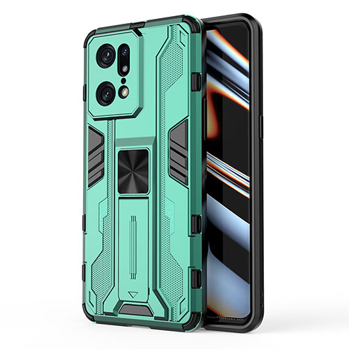 Silicone Matte Finish and Plastic Back Cover Case with Magnetic Stand for Oppo Find X5 Pro 5G Green