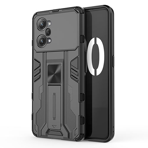 Silicone Matte Finish and Plastic Back Cover Case with Magnetic Stand for Oppo K10 Pro 5G Black
