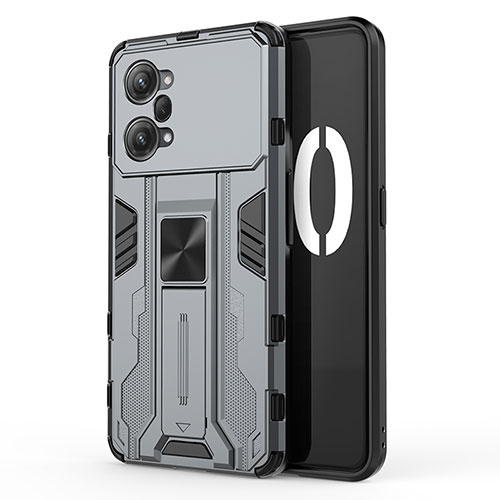 Silicone Matte Finish and Plastic Back Cover Case with Magnetic Stand for Oppo K10 Pro 5G Gray