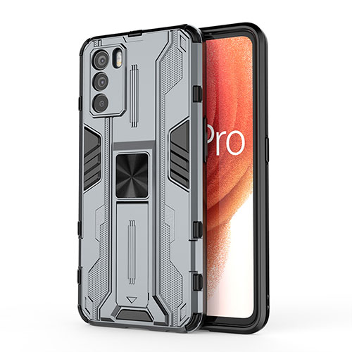 Silicone Matte Finish and Plastic Back Cover Case with Magnetic Stand for Oppo K9 Pro 5G Gray