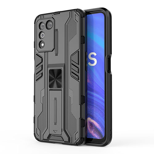 Silicone Matte Finish and Plastic Back Cover Case with Magnetic Stand for Oppo K9S 5G Black