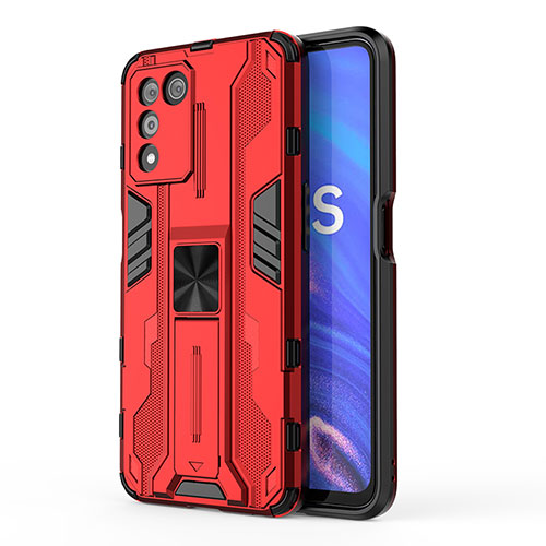 Silicone Matte Finish and Plastic Back Cover Case with Magnetic Stand for Oppo K9S 5G Red