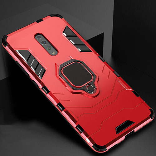 Silicone Matte Finish and Plastic Back Cover Case with Magnetic Stand for Oppo Reno Z Red