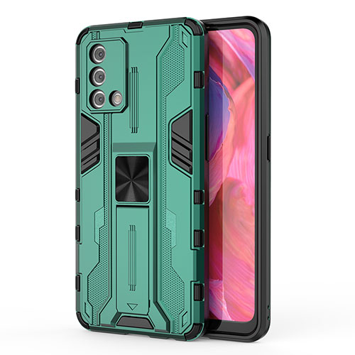 Silicone Matte Finish and Plastic Back Cover Case with Magnetic Stand for Oppo Reno6 Lite Green