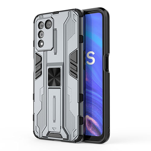 Silicone Matte Finish and Plastic Back Cover Case with Magnetic Stand for Realme 9 SE 5G Gray