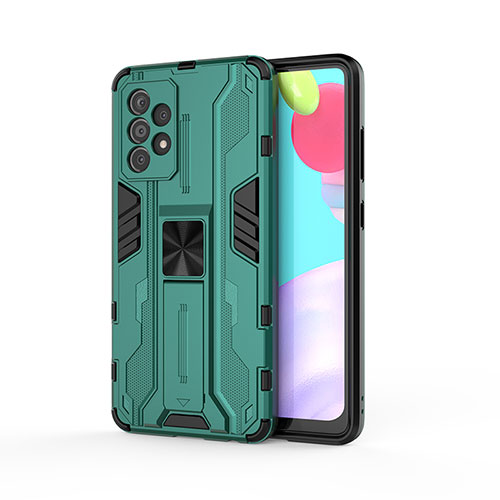 Silicone Matte Finish and Plastic Back Cover Case with Magnetic Stand for Samsung Galaxy A52 4G Green