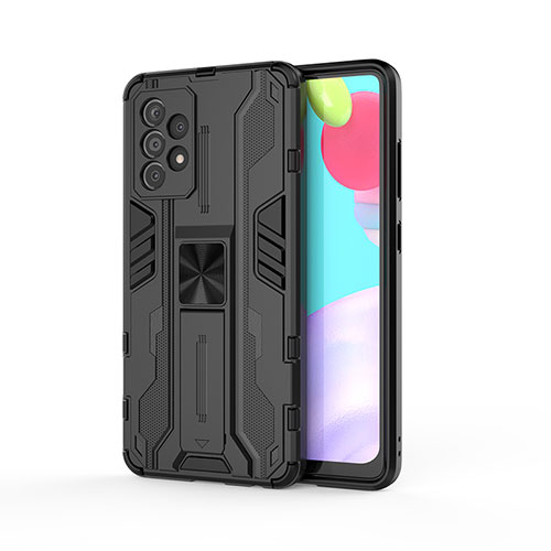 Silicone Matte Finish and Plastic Back Cover Case with Magnetic Stand for Samsung Galaxy A52s 5G Black