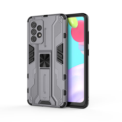 Silicone Matte Finish and Plastic Back Cover Case with Magnetic Stand for Samsung Galaxy A52s 5G Gray