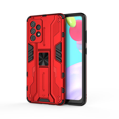 Silicone Matte Finish and Plastic Back Cover Case with Magnetic Stand for Samsung Galaxy A52s 5G Red