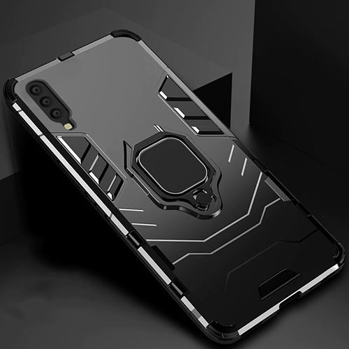 Silicone Matte Finish and Plastic Back Cover Case with Magnetic Stand for Samsung Galaxy A70S Black