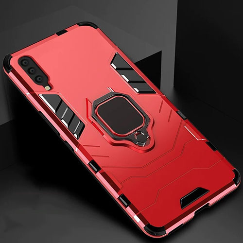 Silicone Matte Finish and Plastic Back Cover Case with Magnetic Stand for Samsung Galaxy A70S Red