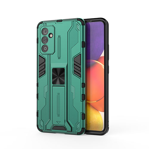 Silicone Matte Finish and Plastic Back Cover Case with Magnetic Stand for Samsung Galaxy A82 5G Green