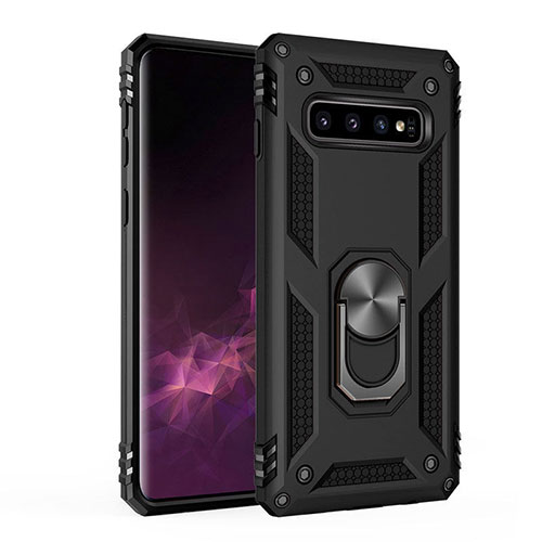 Silicone Matte Finish and Plastic Back Cover Case with Magnetic Stand for Samsung Galaxy S10 5G Black