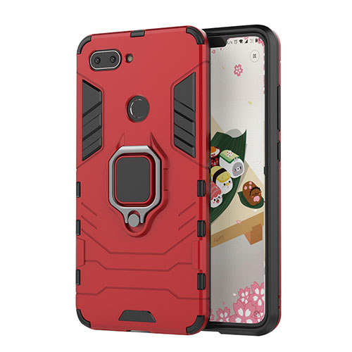 Silicone Matte Finish and Plastic Back Cover Case with Magnetic Stand for Xiaomi Mi 8 Lite Red