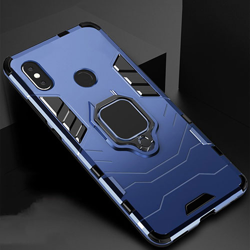 Silicone Matte Finish and Plastic Back Cover Case with Magnetic Stand for Xiaomi Mi A2 Lite Blue