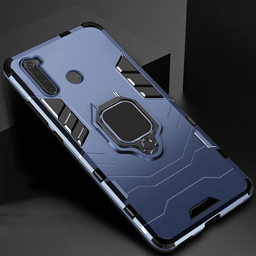 Silicone Matte Finish and Plastic Back Cover Case with Magnetic Stand for Xiaomi Redmi Note 8 (2021) Blue