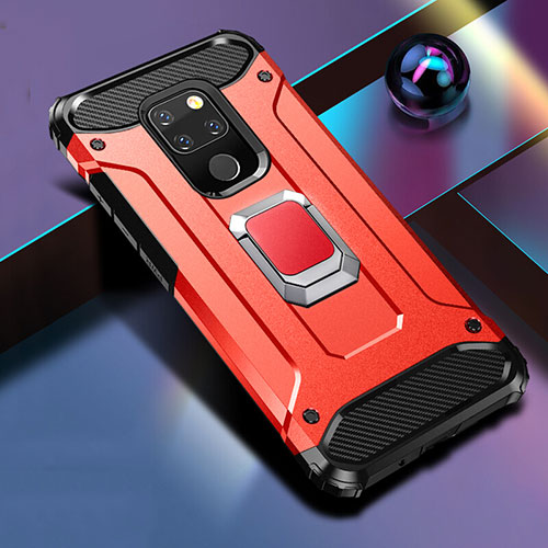 Silicone Matte Finish and Plastic Back Cover Case with Magnetic Stand H01 for Huawei Mate 20 X 5G Red