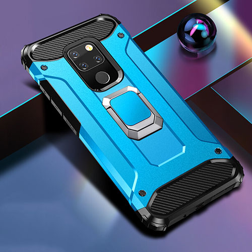 Silicone Matte Finish and Plastic Back Cover Case with Magnetic Stand H01 for Huawei Mate 20 X 5G Sky Blue