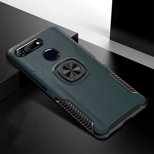 Silicone Matte Finish and Plastic Back Cover Case with Magnetic Stand H02 for Huawei Honor V20 Green